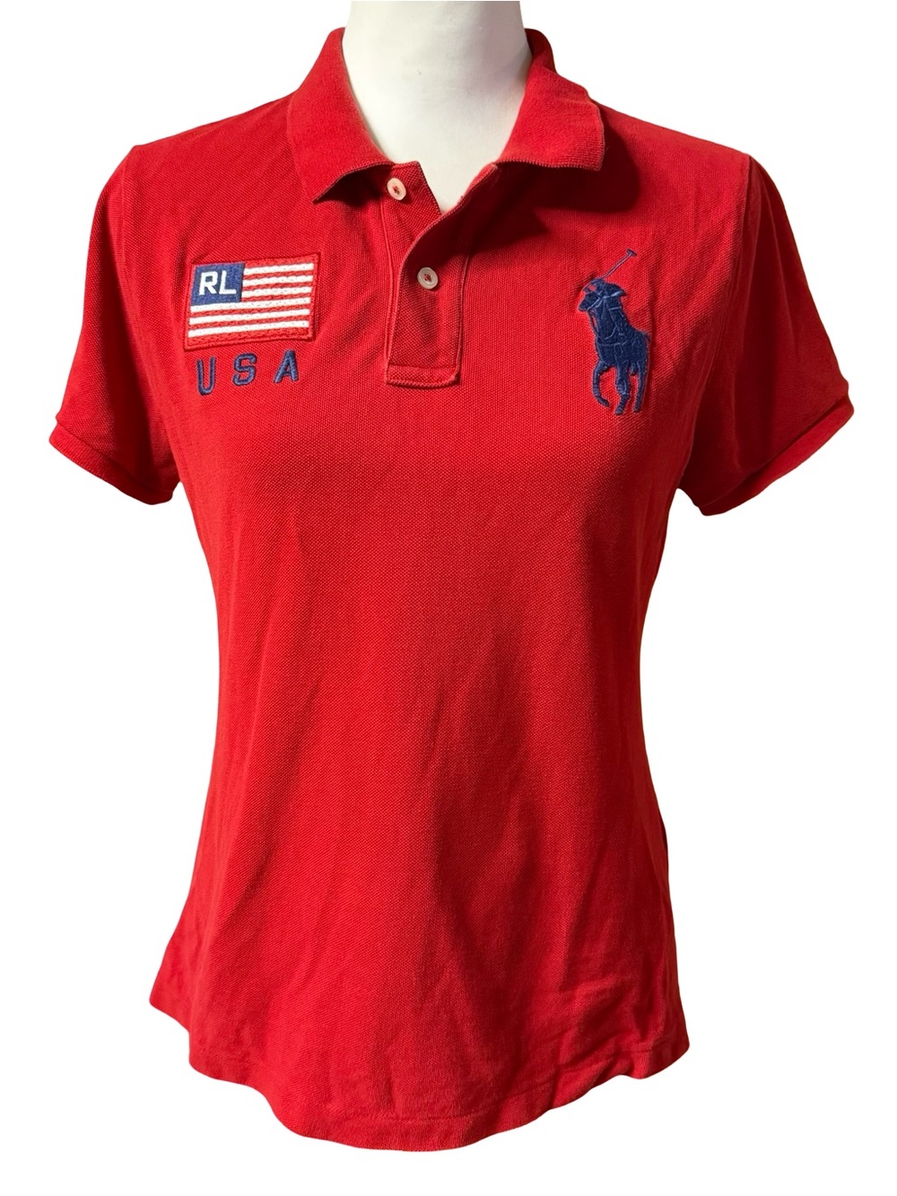 Polo Ralph Lauren Women’s Large Short Sleeve Shirt Red Big Pony USA